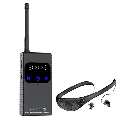 Waterproof MP3/Push-To-Talk receiver headset + radio push-to-talk transmitter. BUNDLE. FOR MUSIC AND FOR COACHING