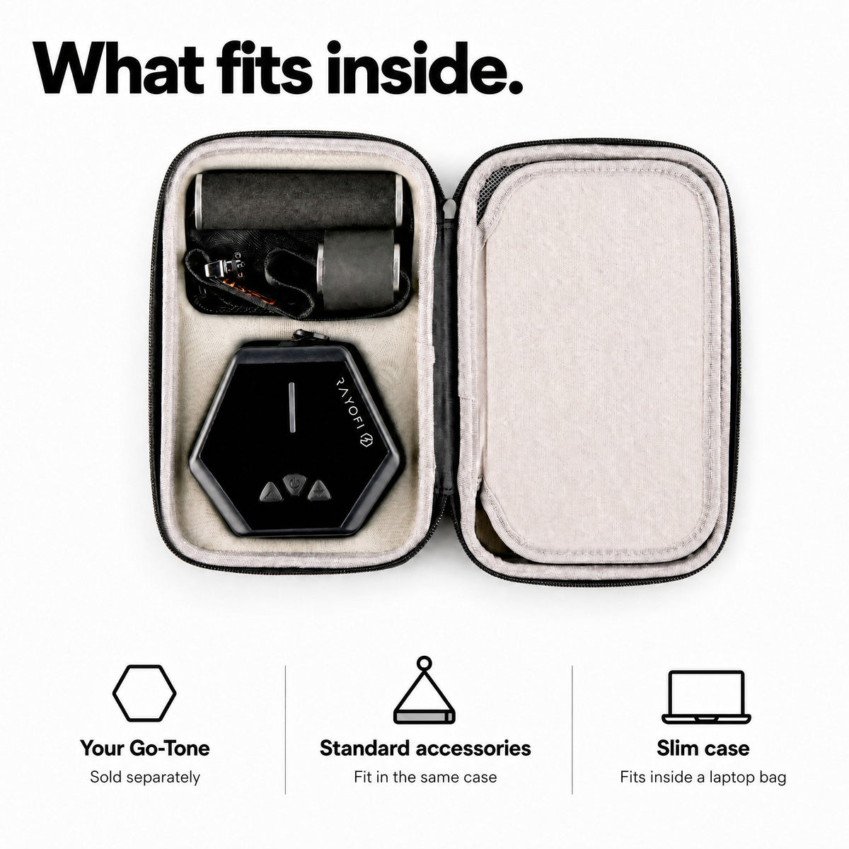 The Carry Bag open, with a Go-Tone and its standard accessories packed inside